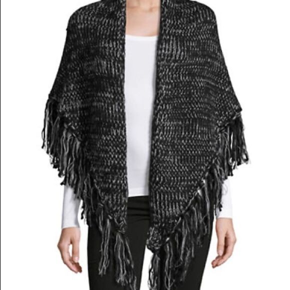Michael Michael Kors Tweed Triangle Capelet-black-one Size - Picture 1 of 3